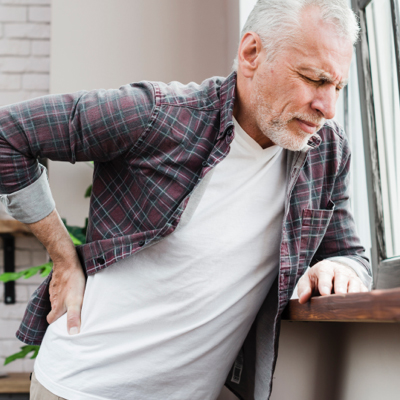 An elderly man with hip pain